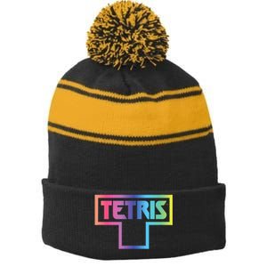 Tetris Color Fade Logo Stripe Pom Pom Beanie