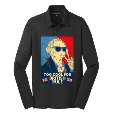 Too Cool For British Rule George Washington 4th Of July Silk Touch Performance Long Sleeve Polo