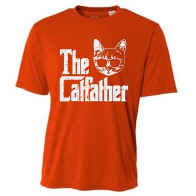 The Catfather Funny Cat Dad Fathers Day Movie Pun Papa Cooling Performance Crew T-Shirt