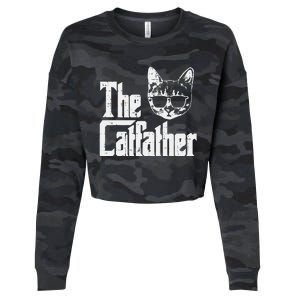 The Catfather Funny Cat Dad Fathers Day Movie Pun Papa Cropped Pullover Crew