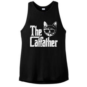 The Catfather Funny Cat Dad Fathers Day Movie Pun Papa Ladies PosiCharge Tri-Blend Wicking Tank