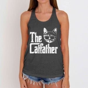 The Catfather Funny Cat Dad Fathers Day Movie Pun Papa Women's Knotted Racerback Tank