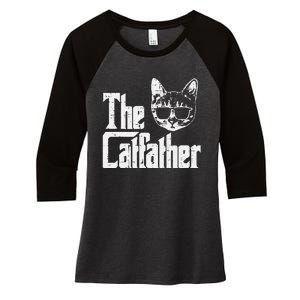 The Catfather Funny Cat Dad Fathers Day Movie Pun Papa Women's Tri-Blend 3/4-Sleeve Raglan Shirt