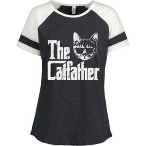 The Catfather Funny Cat Dad Fathers Day Movie Pun Papa Enza Ladies Jersey Colorblock Tee