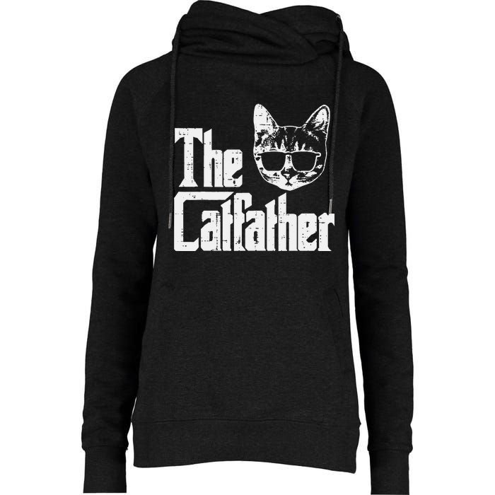 The Catfather Funny Cat Dad Fathers Day Movie Pun Papa Womens Funnel Neck Pullover Hood