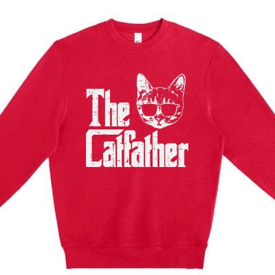 The Catfather Funny Cat Dad Fathers Day Movie Pun Papa Premium Crewneck Sweatshirt