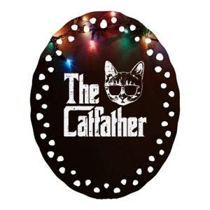 The Catfather Funny Cat Dad Fathers Day Movie Pun Papa Ceramic Oval Ornament