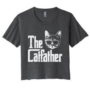 The Catfather Funny Cat Dad Fathers Day Movie Pun Papa Women's Crop Top Tee