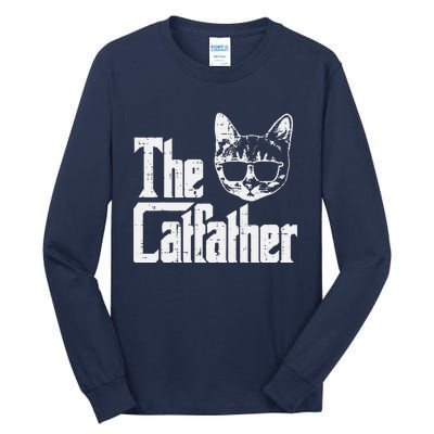 The Catfather Funny Cat Dad Fathers Day Movie Pun Papa Tall Long Sleeve T-Shirt