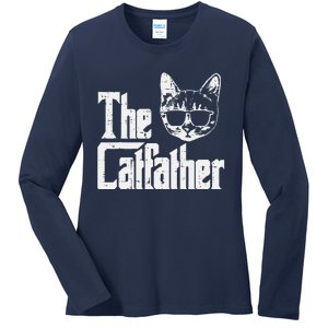 The Catfather Funny Cat Dad Fathers Day Movie Pun Papa Ladies Long Sleeve Shirt