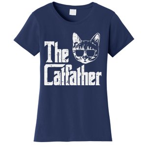 The Catfather Funny Cat Dad Fathers Day Movie Pun Papa Women's T-Shirt