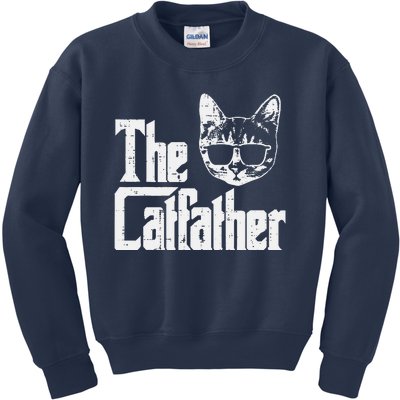 The Catfather Funny Cat Dad Fathers Day Movie Pun Papa Kids Sweatshirt