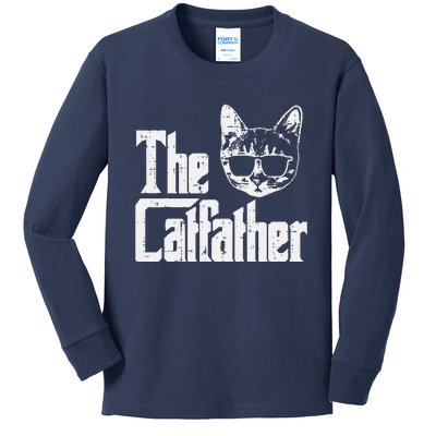 The Catfather Funny Cat Dad Fathers Day Movie Pun Papa Kids Long Sleeve Shirt