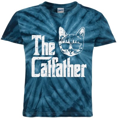 The Catfather Funny Cat Dad Fathers Day Movie Pun Papa Kids Tie-Dye T-Shirt