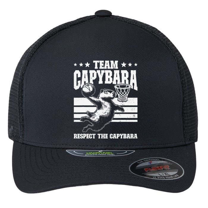 Team Capybara Funny Retro Rodent Capybara Playing Flexfit Unipanel Trucker Cap