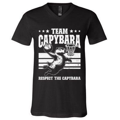Team Capybara Funny Retro Rodent Capybara Playing V-Neck T-Shirt