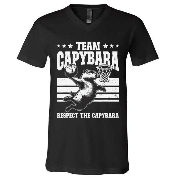 Team Capybara Funny Retro Rodent Capybara Playing V-Neck T-Shirt