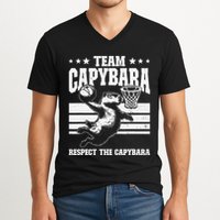 Team Capybara Funny Retro Rodent Capybara Playing V-Neck T-Shirt