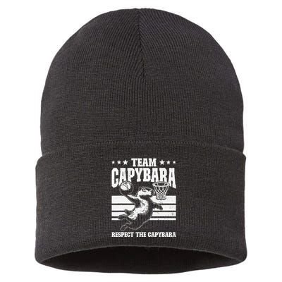 Team Capybara Funny Retro Rodent Capybara Playing Sustainable Knit Beanie