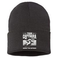 Team Capybara Funny Retro Rodent Capybara Playing Sustainable Knit Beanie
