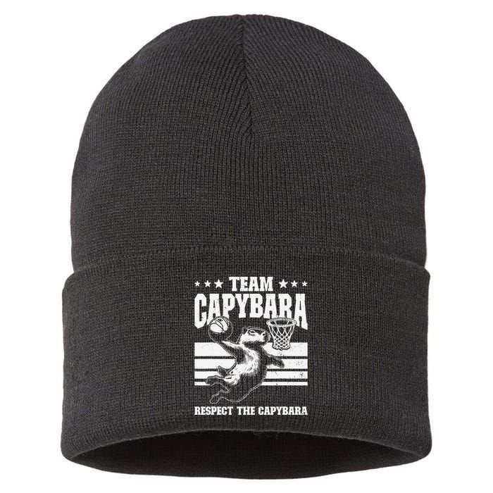 Team Capybara Funny Retro Rodent Capybara Playing Sustainable Knit Beanie