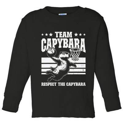 Team Capybara Funny Retro Rodent Capybara Playing Toddler Long Sleeve Shirt