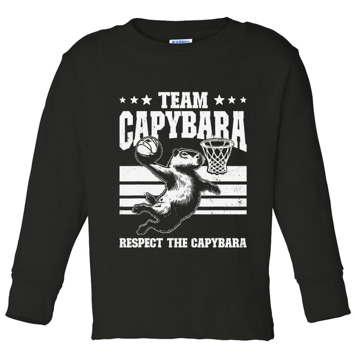 Team Capybara Funny Retro Rodent Capybara Playing Toddler Long Sleeve Shirt