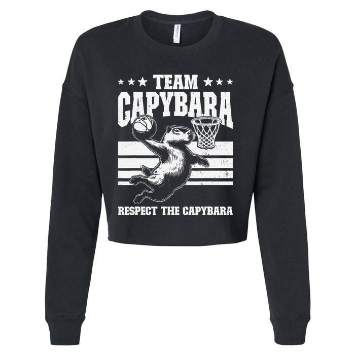 Team Capybara Funny Retro Rodent Capybara Playing Cropped Pullover Crew