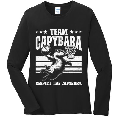 Team Capybara Funny Retro Rodent Capybara Playing Ladies Long Sleeve Shirt