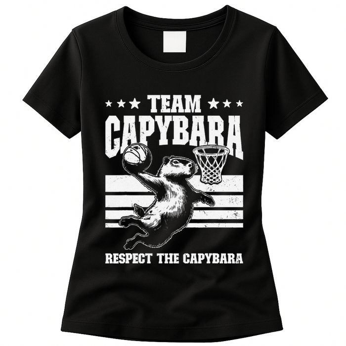 Team Capybara Funny Retro Rodent Capybara Playing Womens T-Shirt
