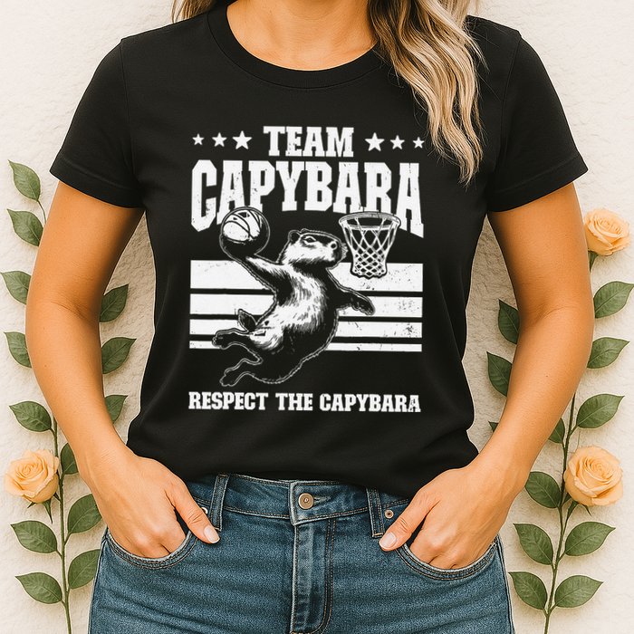 Team Capybara Funny Retro Rodent Capybara Playing Womens T-Shirt