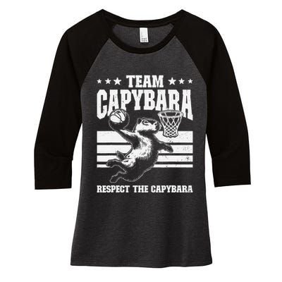 Team Capybara Funny Retro Rodent Capybara Playing Women's Tri-Blend 3/4-Sleeve Raglan Shirt