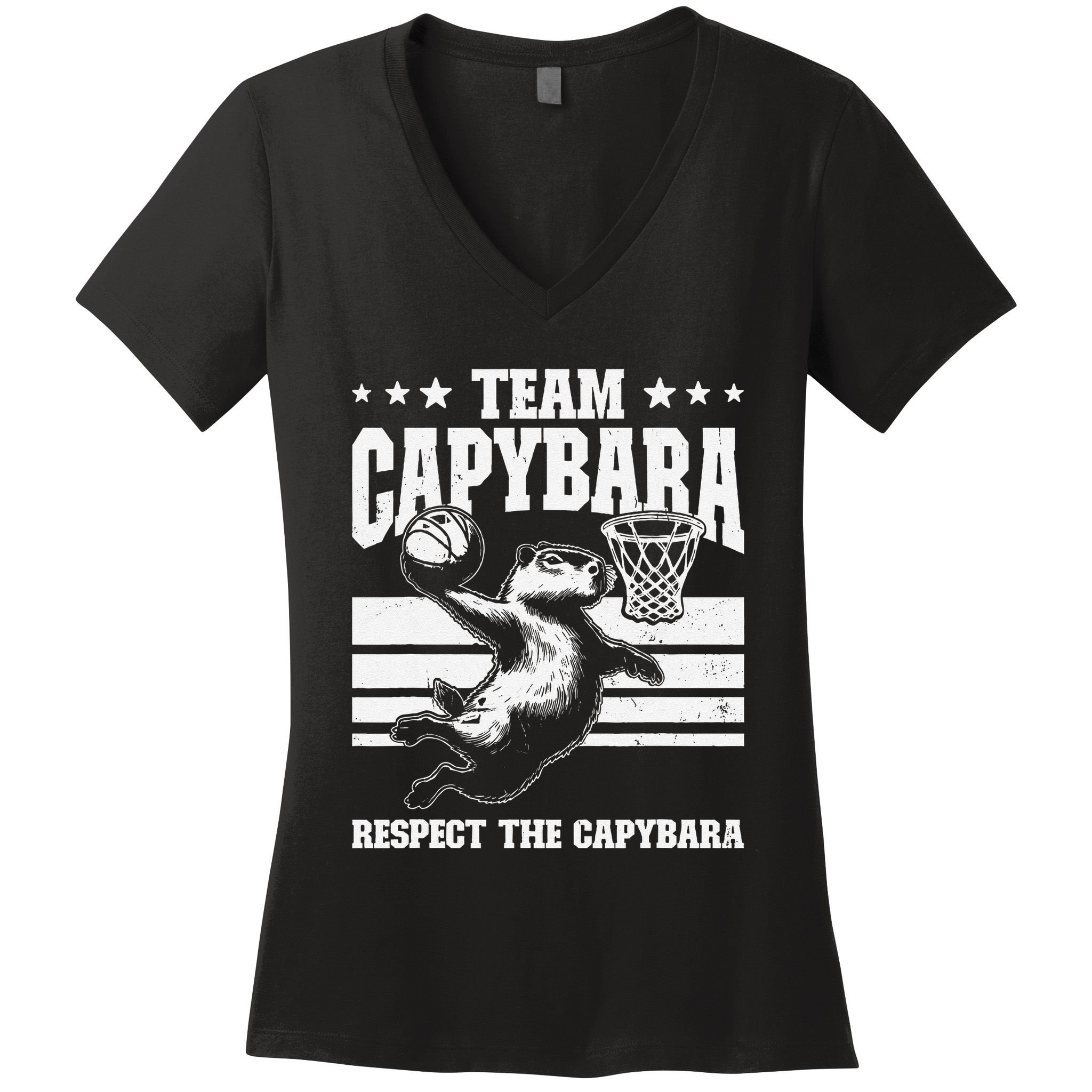 Team Capybara Funny Retro Rodent Capybara Playing Women's V-Neck T-Shirt