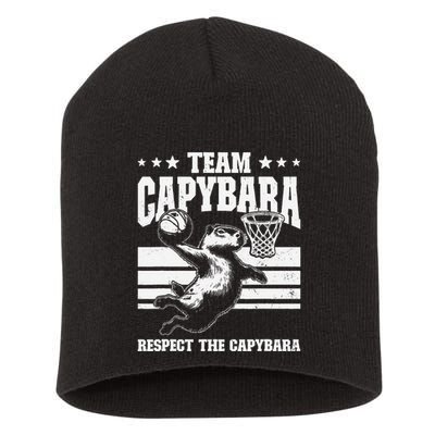 Team Capybara Funny Retro Rodent Capybara Playing Short Acrylic Beanie