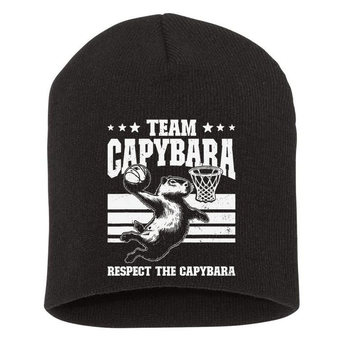 Team Capybara Funny Retro Rodent Capybara Playing Short Acrylic Beanie