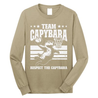 Team Capybara Funny Retro Rodent Capybara Playing Long Sleeve Shirt
