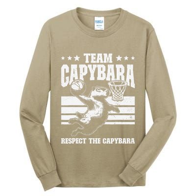 Team Capybara Funny Retro Rodent Capybara Playing Tall Long Sleeve T-Shirt
