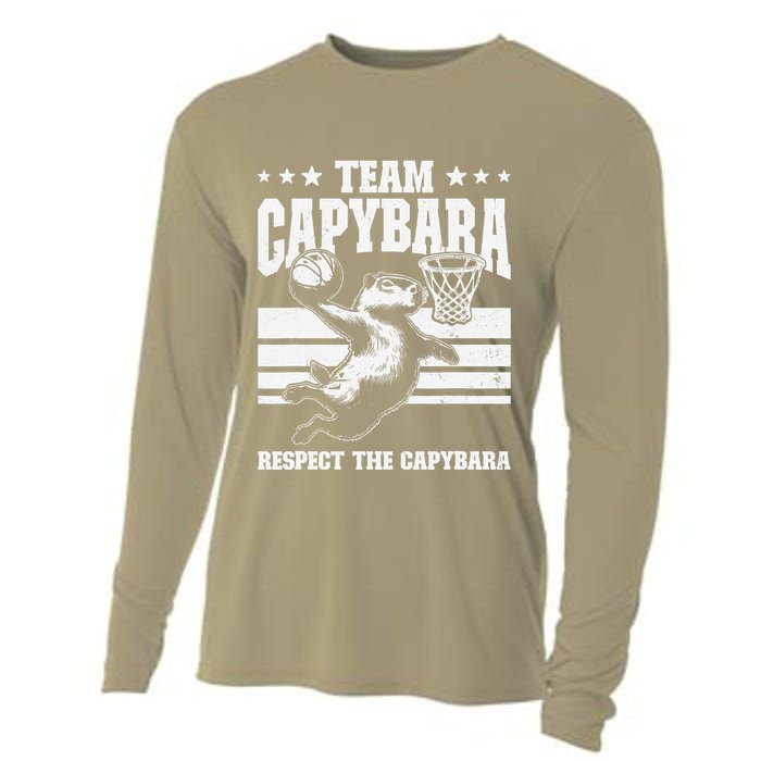 Team Capybara Funny Retro Rodent Capybara Playing Cooling Performance Long Sleeve Crew