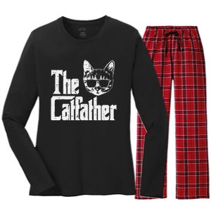 The Cat Father Funny Cat Dad Movie Pun Papa Women's Long Sleeve Flannel Pajama Set 