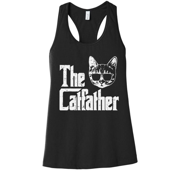 The Cat Father Funny Cat Dad Movie Pun Papa Women's Racerback Tank