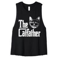 The Cat Father Funny Cat Dad Movie Pun Papa Women's Racerback Cropped Tank