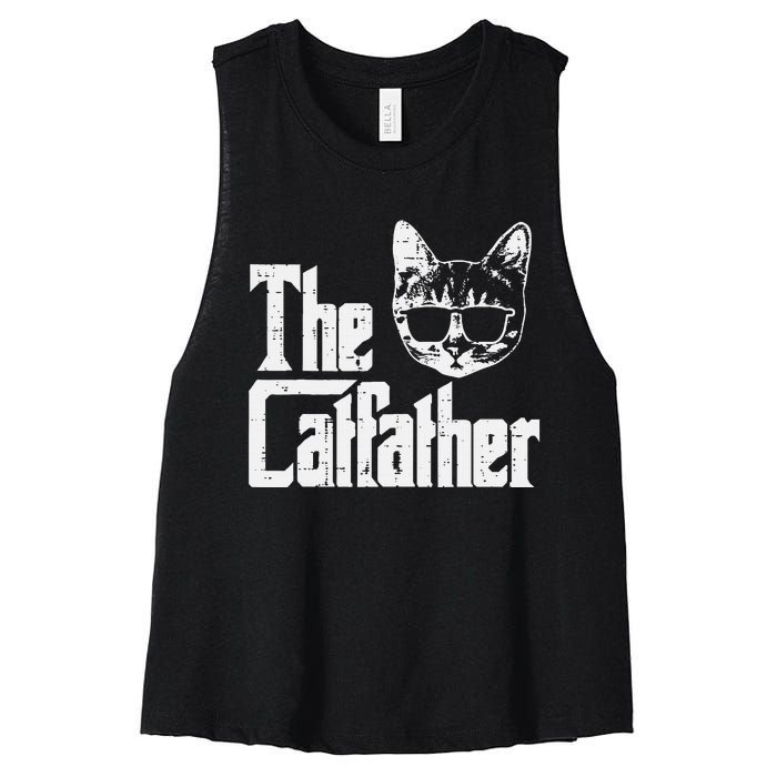 The Cat Father Funny Cat Dad Movie Pun Papa Women's Racerback Cropped Tank