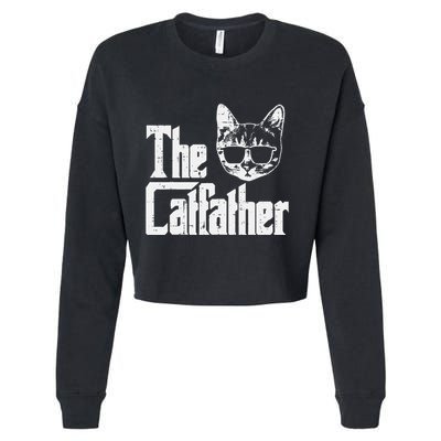 The Cat Father Funny Cat Dad Movie Pun Papa Cropped Pullover Crew