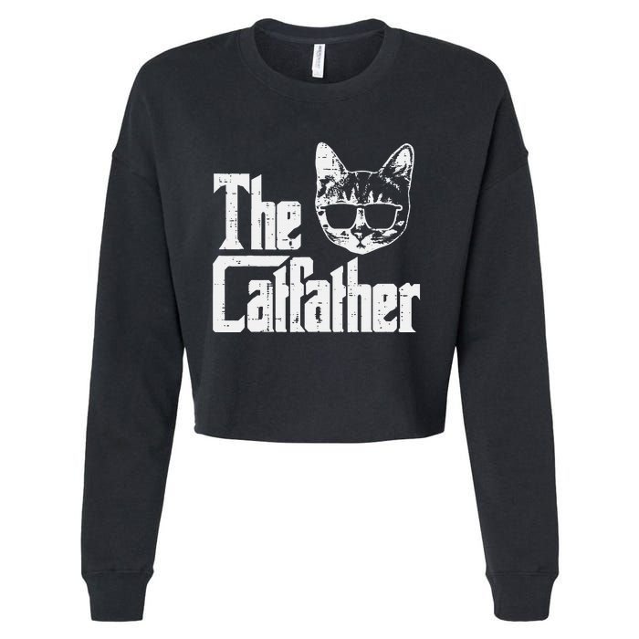 The Cat Father Funny Cat Dad Movie Pun Papa Cropped Pullover Crew