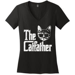 The Cat Father Funny Cat Dad Movie Pun Papa Women's V-Neck T-Shirt