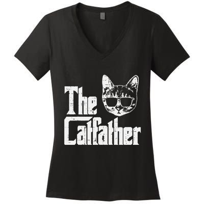 The Cat Father Funny Cat Dad Movie Pun Papa Women's V-Neck T-Shirt