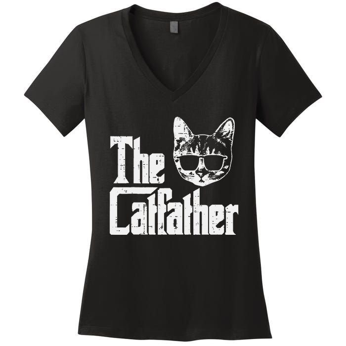 The Cat Father Funny Cat Dad Movie Pun Papa Women's V-Neck T-Shirt