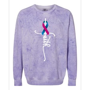 Thyroid Cancer Faith Thyroid Cancer Awareness Support Cool Gift Colorblast Crewneck Sweatshirt