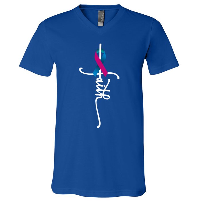 Thyroid Cancer Faith Thyroid Cancer Awareness Support Cool Gift V-Neck T-Shirt