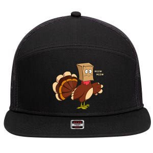 Thanksgiving Cat Funny Fake Cat Turkey Meow Thanksgiving 7 Panel Mesh Trucker Snapback Hat